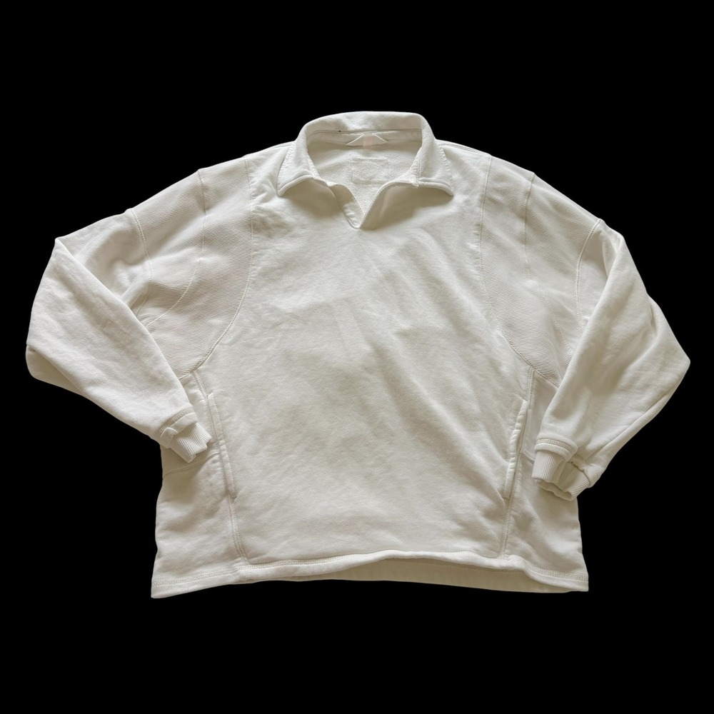 Free People Movement White Collared Sweatshirt Notched Neck Ribbed Panels Small
